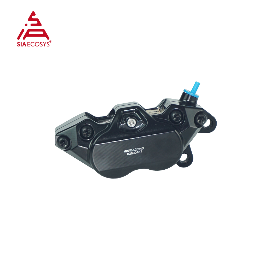 Forged Front Brake Caliper 4 Piston - QS 4ピストン 220mm 鍛造アルミディスクブレーキキャリパーキット（通気孔付きローター付き）Eスクーター/バイク用レーシングアップグレード